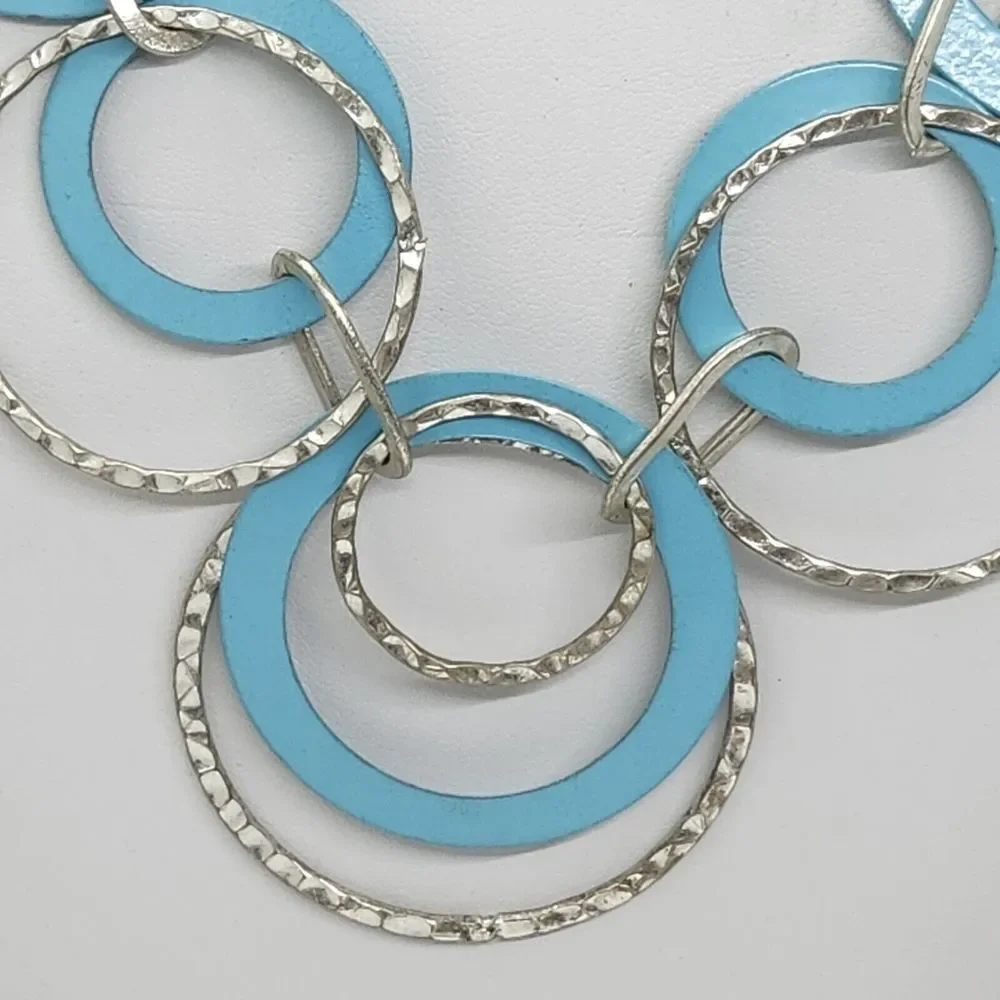 Blue And Silver Tone‎ Metal Hoop Necklace